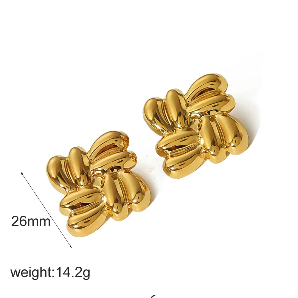 1 par de aretes de botón de acero inoxidable con forma cuadrada, estilo clásico y sencillo, chapados en oro de 18 quilates para mujer h5 Imagen2